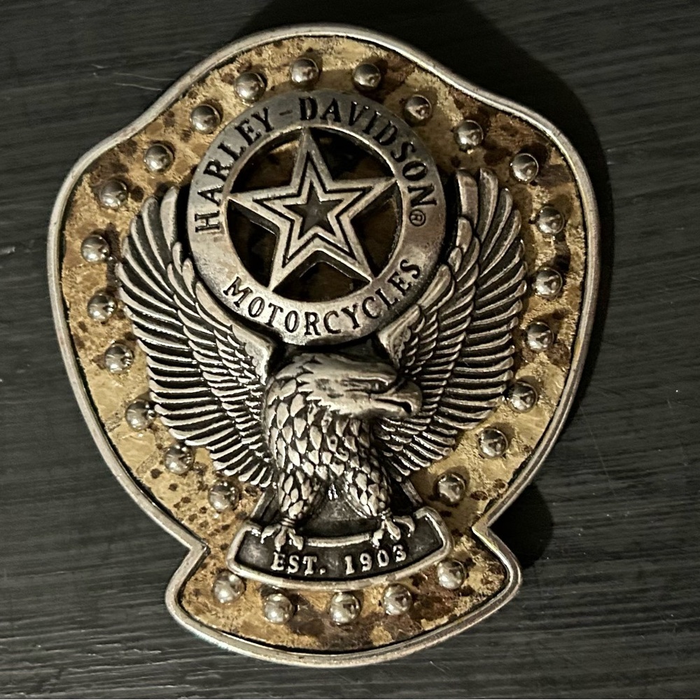 Rare Vintage Harley Davidson Fat Boy Star Snakeskin Biker Belt Buckle - Picture 3 of 3